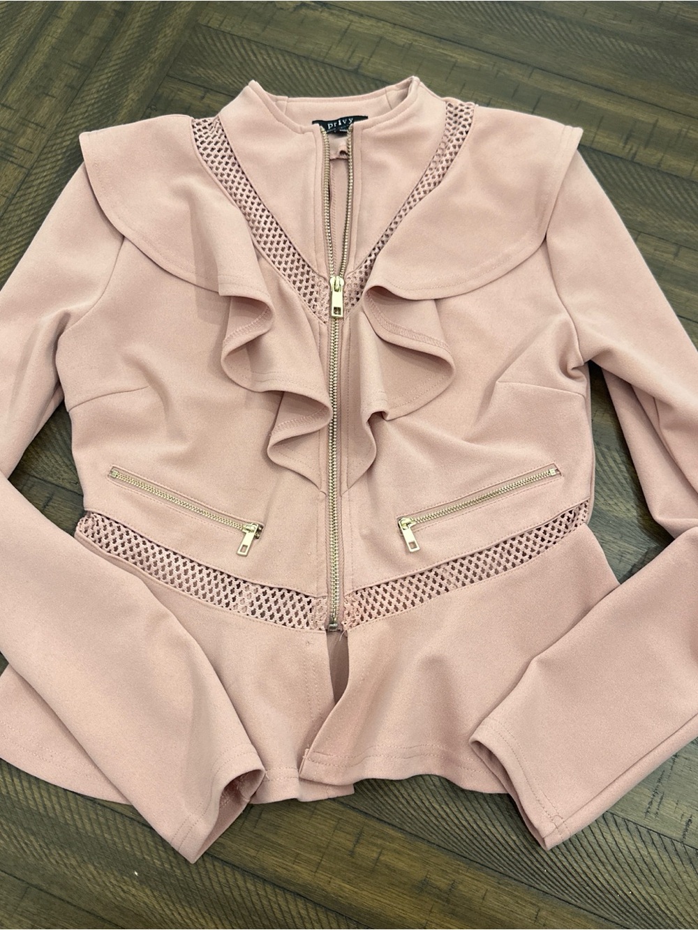privy Blush Pink Ruffle Zip-Front Jacket